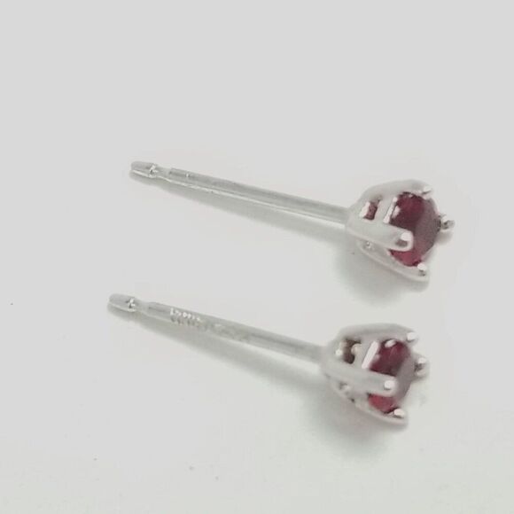 Vintage Sterling Silver and Dark Red Rhinestone Stud Earrings, No Backs, Estate - Picture 3 of 7